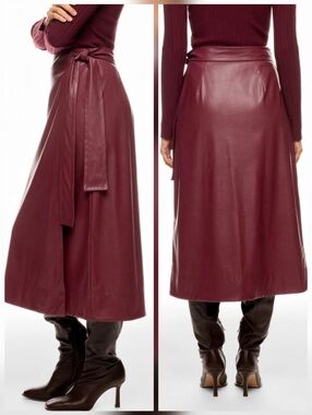 Toccin Burgundy Faux Leather Wrap Skirt Size M